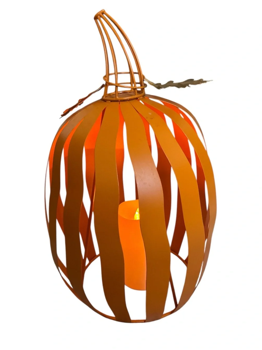 Orange Metal Pumpkin Lantern - Fall Home Accent